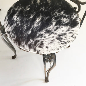 Iron Garden Chairs in Speckled Brazilian Cowhide - A Pair
