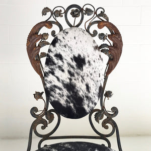 Iron Garden Chairs in Speckled Brazilian Cowhide - A Pair