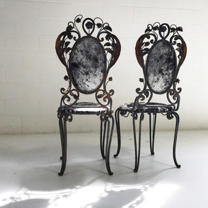 Iron Garden Chairs in Speckled Brazilian Cowhide - A Pair