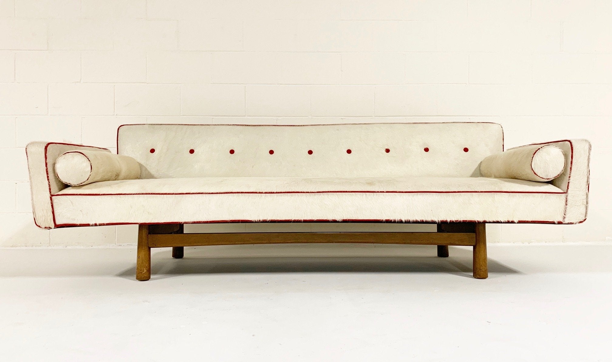 Edward Wormley for Dunbar Model 5316 Sofa in Brazilian Cowhide with Loro Piana Red Cashmere Welting