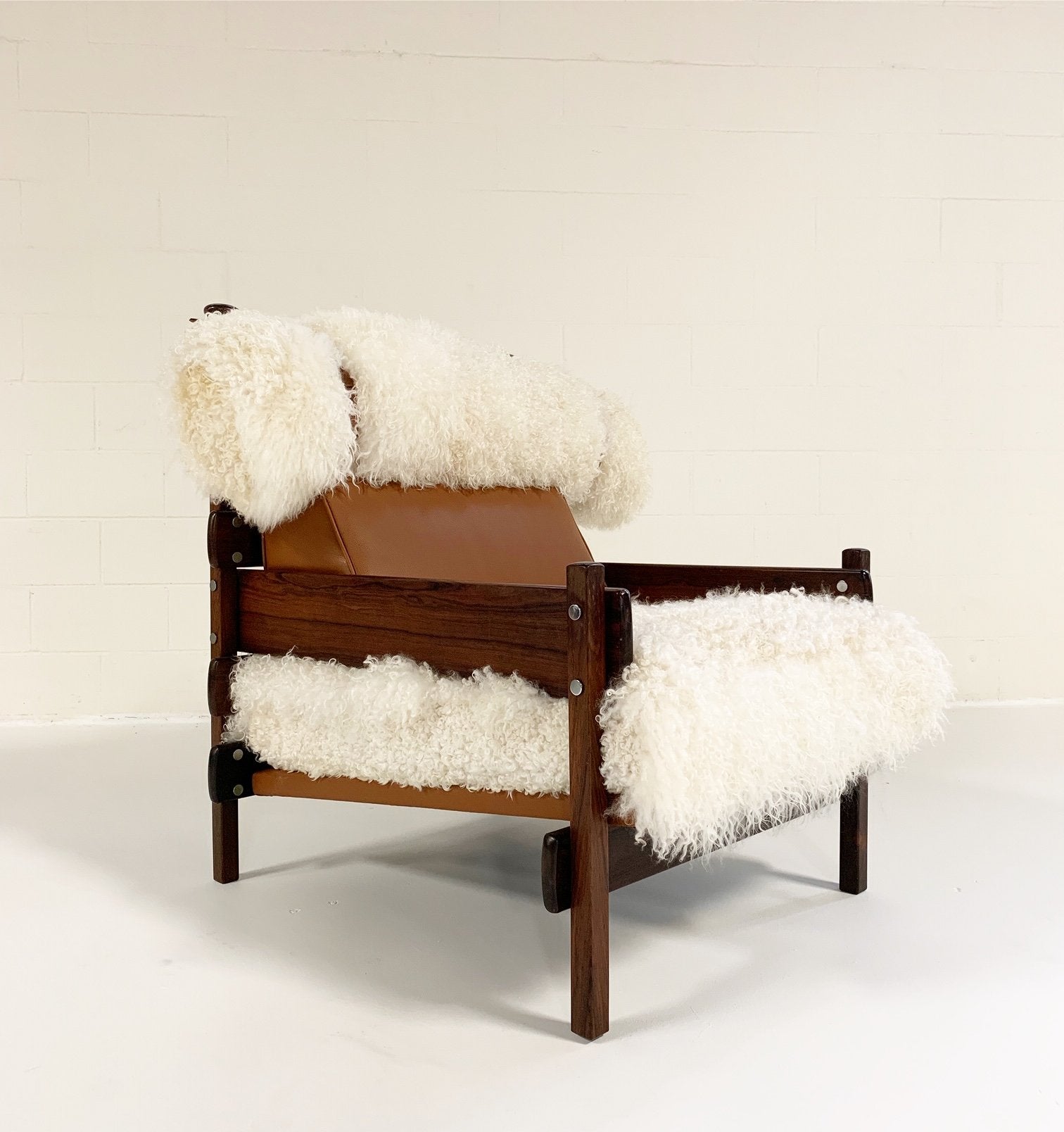 Sergio Rodrigues for Oca Solid Jacaranda Tonico Chair in Gotland Sheepskin and Loro Piana Italian Buffalo Leather