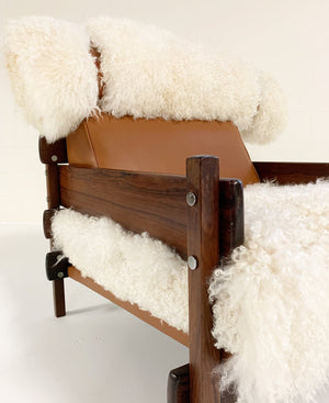 Sergio Rodrigues for Oca Solid Jacaranda Tonico Chair in Gotland Sheepskin and Loro Piana Italian Buffalo Leather