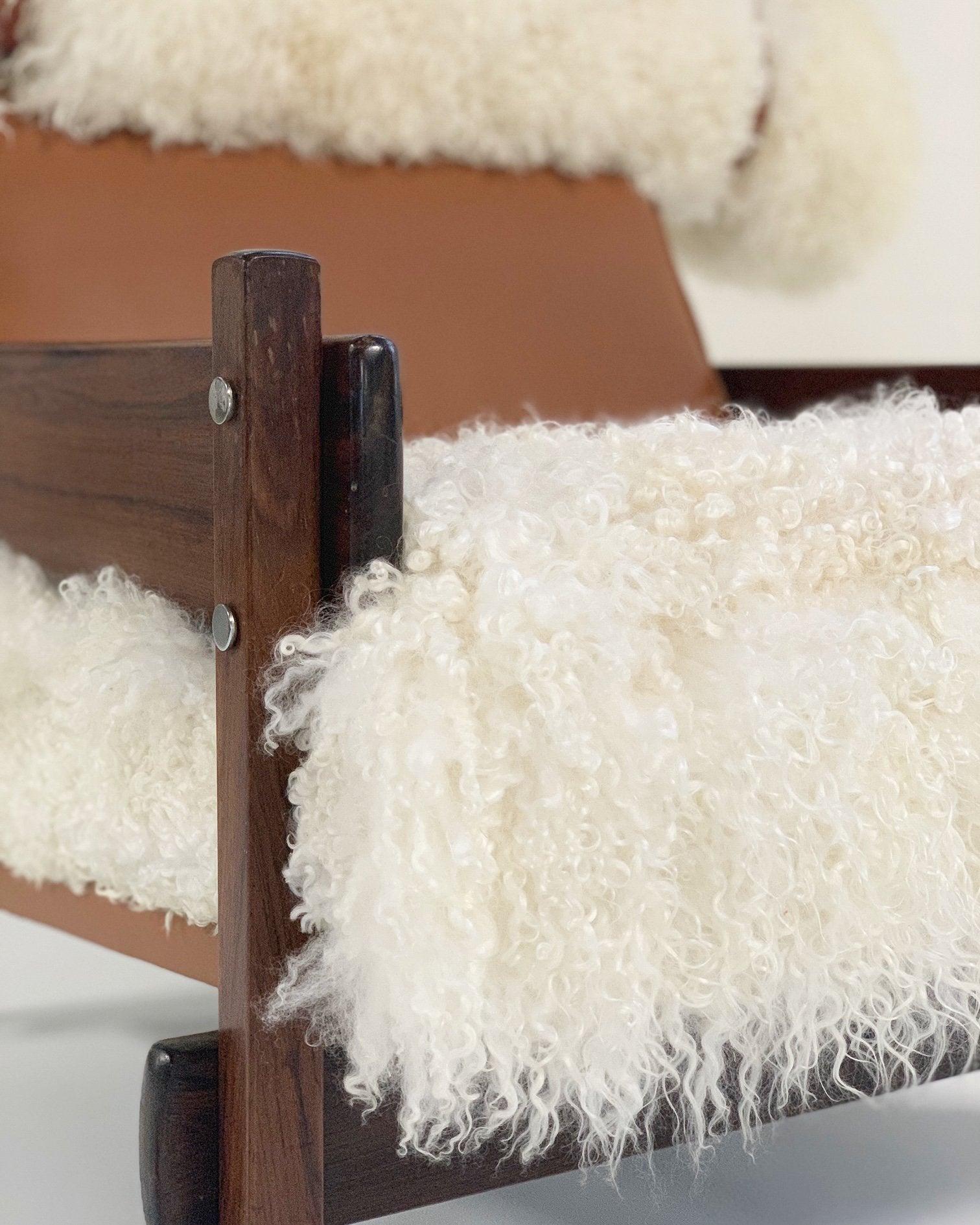 Sergio Rodrigues for Oca Solid Jacaranda Tonico Chair in Gotland Sheepskin and Loro Piana Italian Buffalo Leather