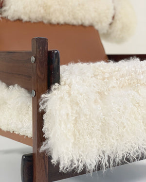 Sergio Rodrigues for Oca Solid Jacaranda Tonico Chair in Gotland Sheepskin and Loro Piana Italian Buffalo Leather