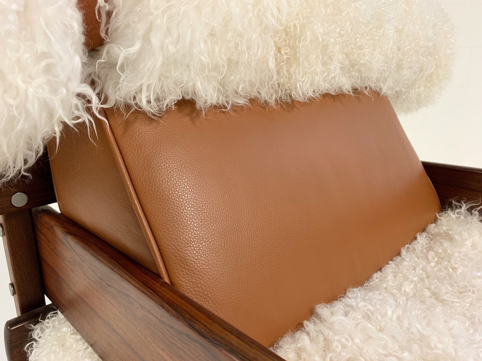 Sergio Rodrigues for Oca Solid Jacaranda Tonico Chair in Gotland Sheepskin and Loro Piana Italian Buffalo Leather
