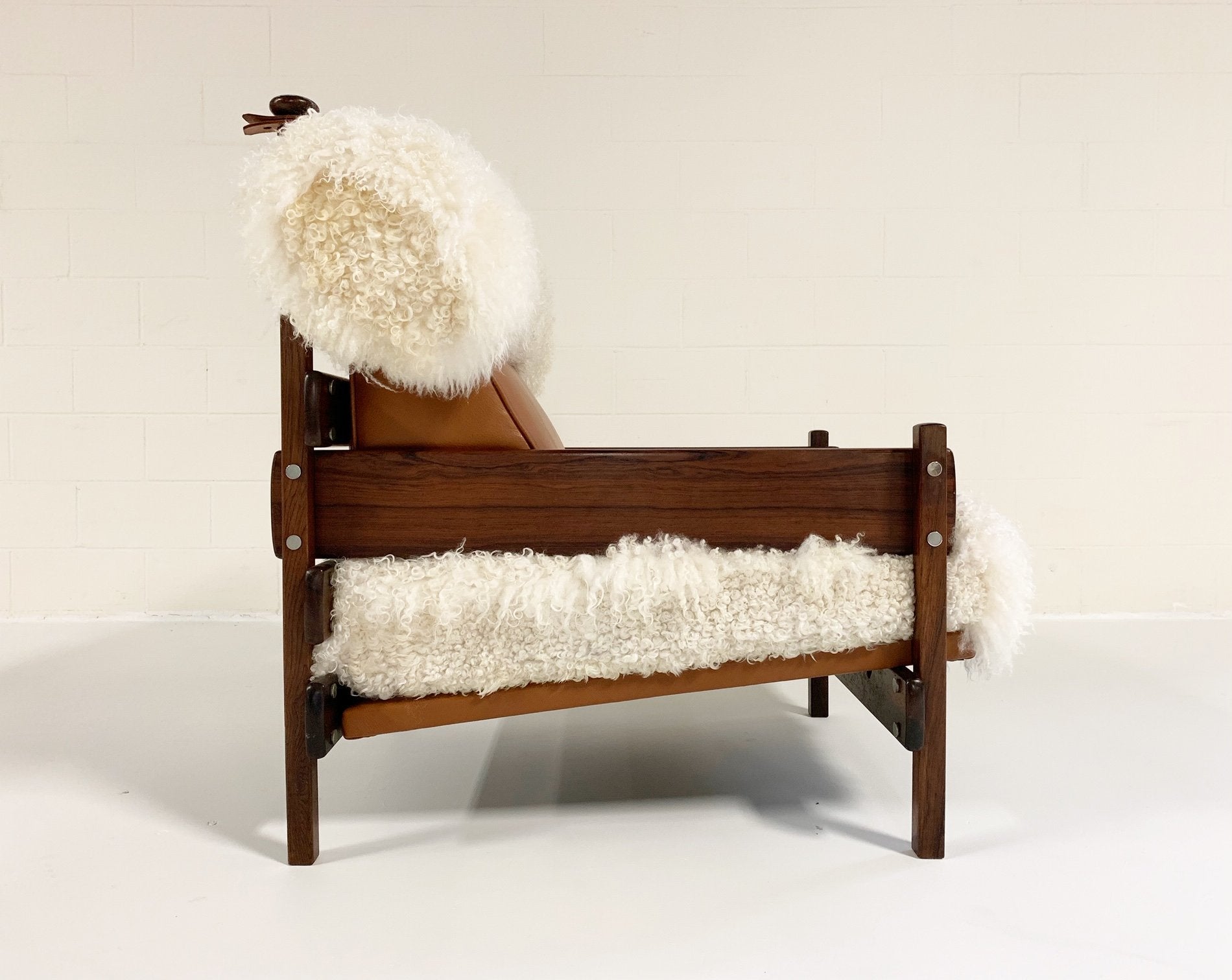 Sergio Rodrigues for Oca Solid Jacaranda Tonico Chair in Gotland Sheepskin and Loro Piana Italian Buffalo Leather