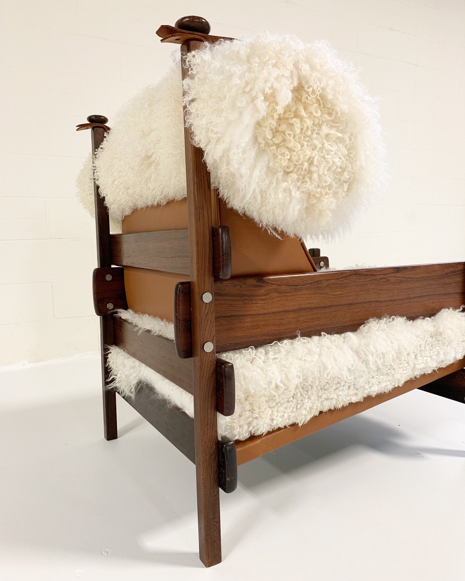 Sergio Rodrigues for Oca Solid Jacaranda Tonico Chair in Gotland Sheepskin and Loro Piana Italian Buffalo Leather