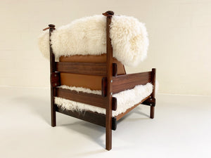 Sergio Rodrigues for Oca Solid Jacaranda Tonico Chair in Gotland Sheepskin and Loro Piana Italian Buffalo Leather