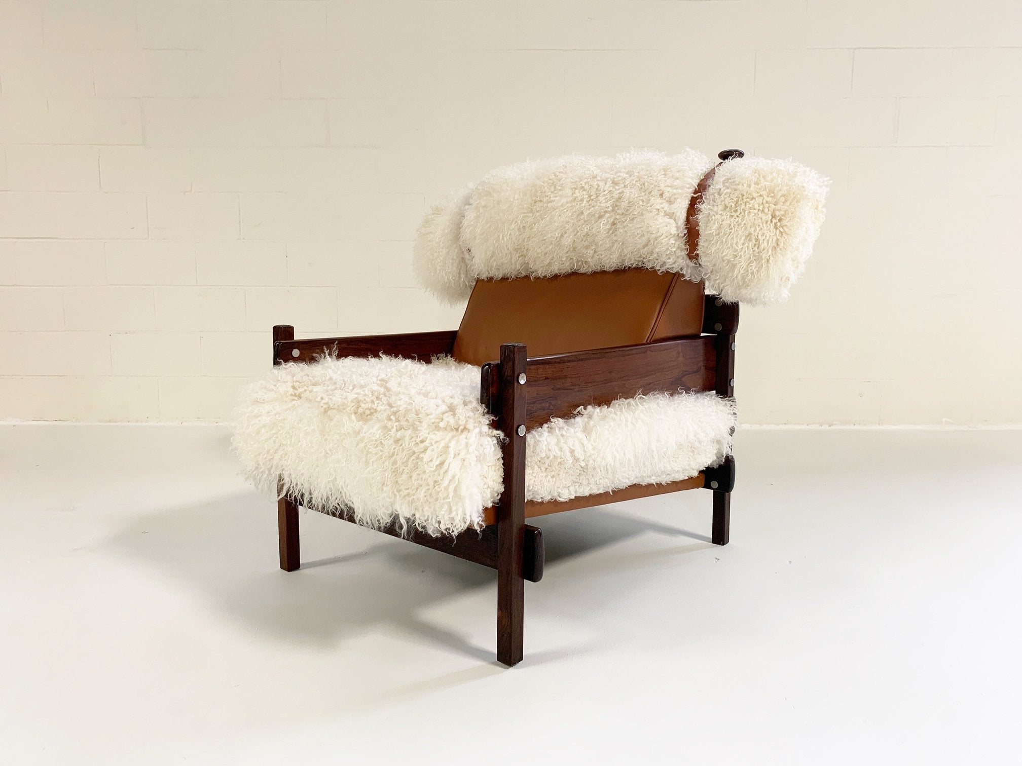 Sergio Rodrigues for Oca Solid Jacaranda Tonico Chair in Gotland Sheepskin and Loro Piana Italian Buffalo Leather