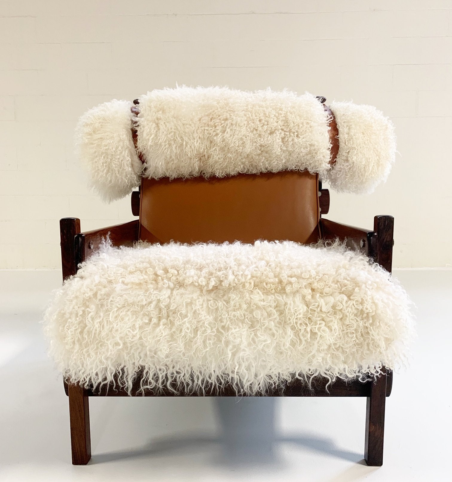 Sergio Rodrigues for Oca Solid Jacaranda Tonico Chair in Gotland Sheepskin and Loro Piana Italian Buffalo Leather