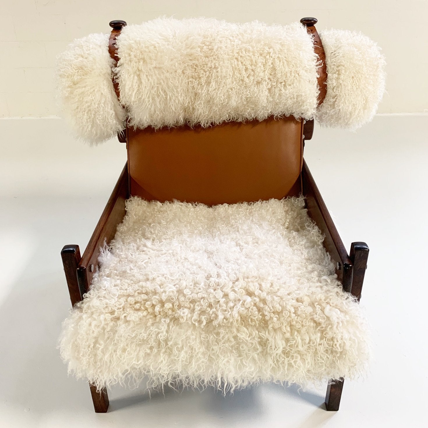 Sergio Rodrigues for Oca Solid Jacaranda Tonico Chair in Gotland Sheepskin and Loro Piana Italian Buffalo Leather