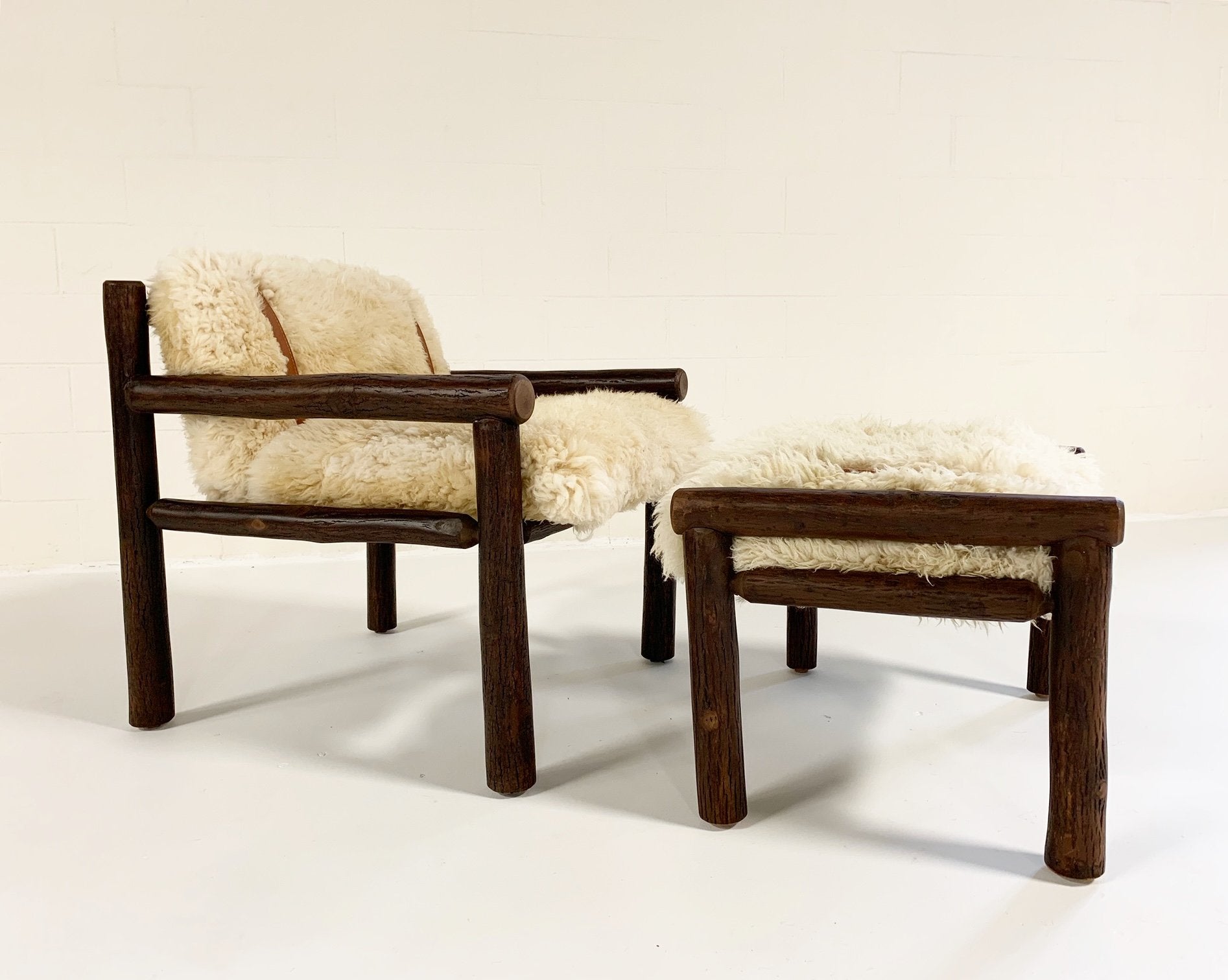 Forsyth x Old Hickory Butte Chair and Ottoman with California Sheepskin Cushions and Loro Piana Buffalo Leather