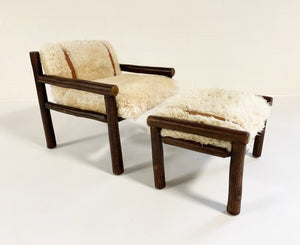 Forsyth x Old Hickory Butte Chair and Ottoman with California Sheepskin Cushions and Loro Piana Buffalo Leather