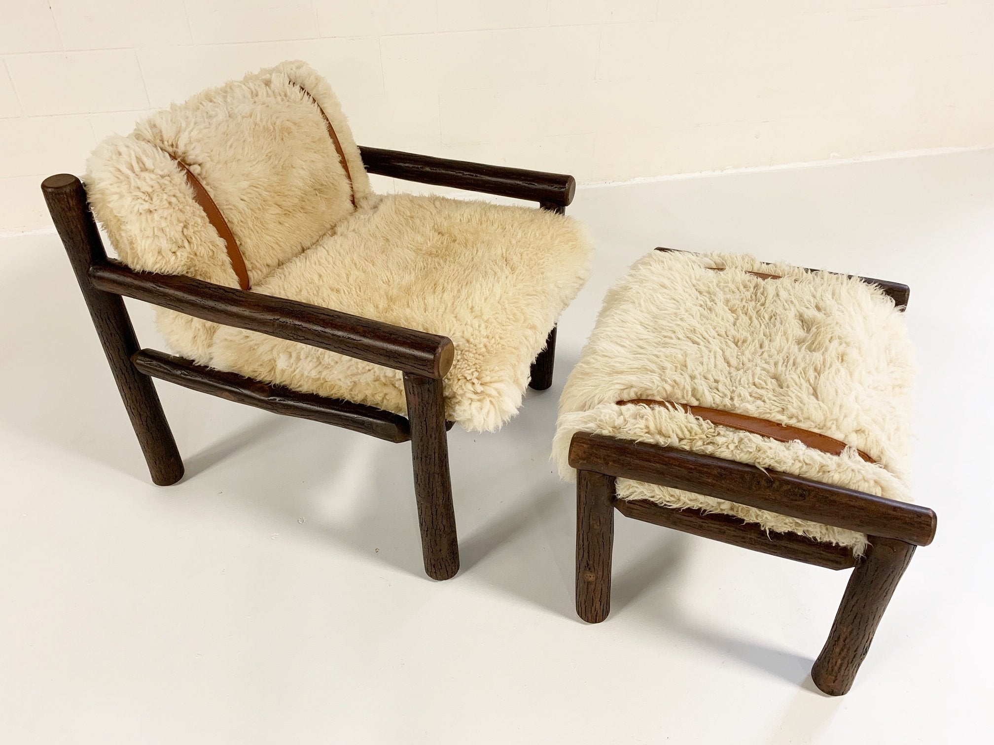 Forsyth x Old Hickory Butte Chair and Ottoman with California Sheepskin Cushions and Loro Piana Buffalo Leather