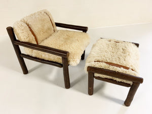 Forsyth x Old Hickory Butte Chair and Ottoman with California Sheepskin Cushions and Loro Piana Buffalo Leather