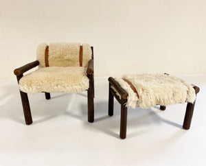 Forsyth x Old Hickory Butte Chair and Ottoman with California Sheepskin Cushions and Loro Piana Buffalo Leather