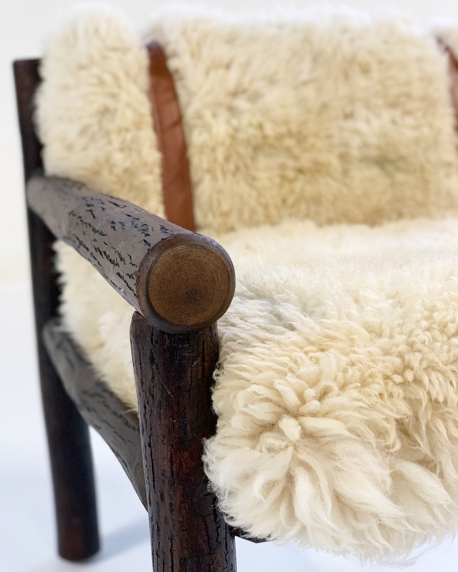 Forsyth x Old Hickory Butte Chair and Ottoman with California Sheepskin Cushions and Loro Piana Buffalo Leather