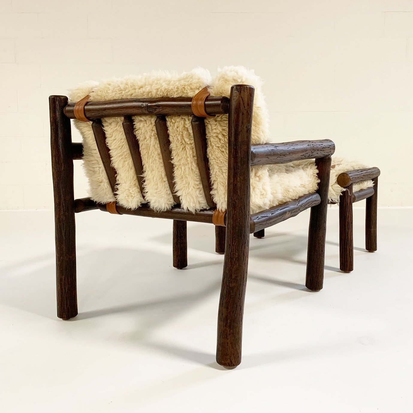 Forsyth x Old Hickory Butte Chair and Ottoman with California Sheepskin Cushions and Loro Piana Buffalo Leather