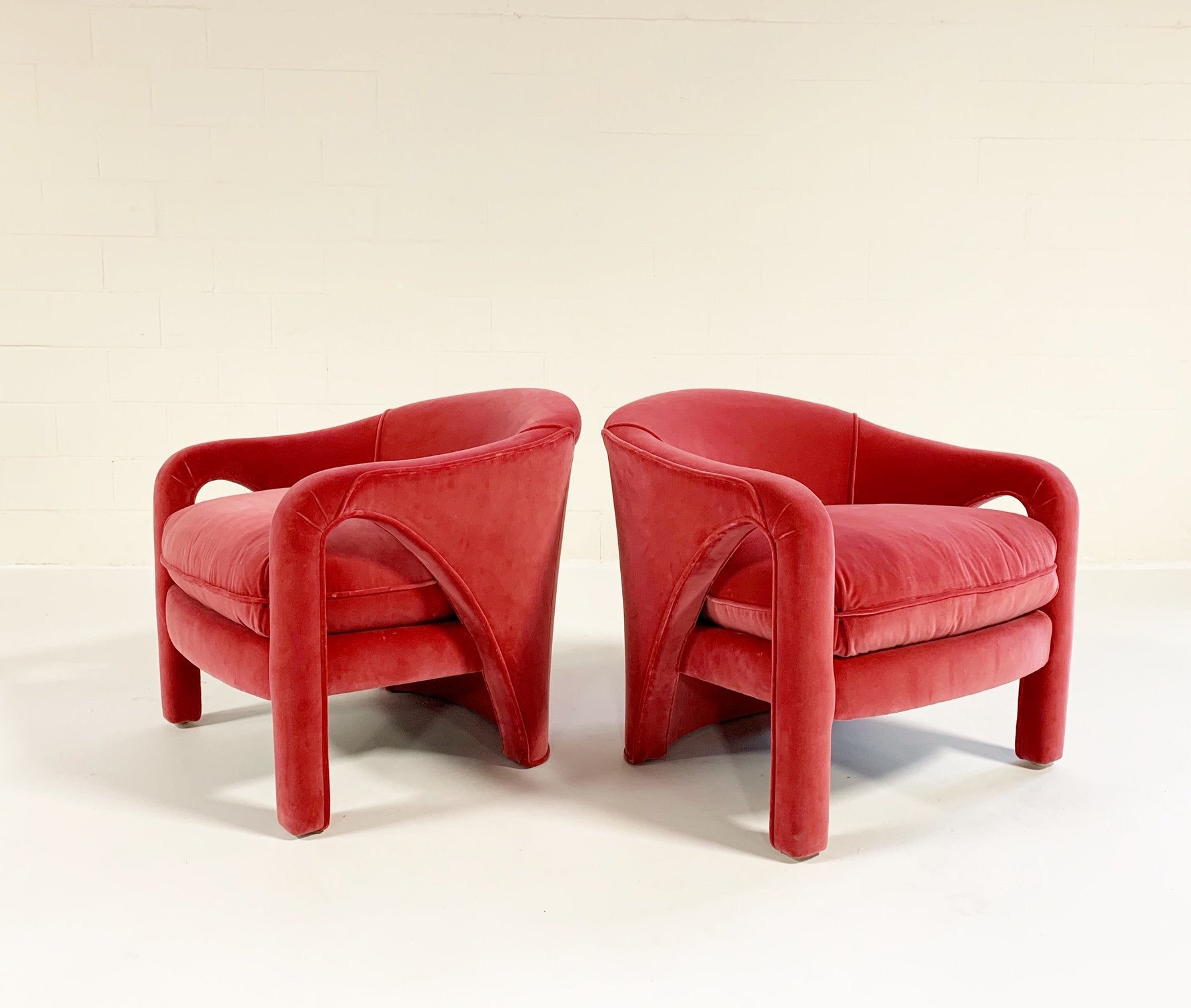 Vladimir Kagan Style Lounge Chairs in Loro Piana Pink Velvet