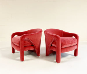 Vladimir Kagan Style Lounge Chairs in Loro Piana Pink Velvet