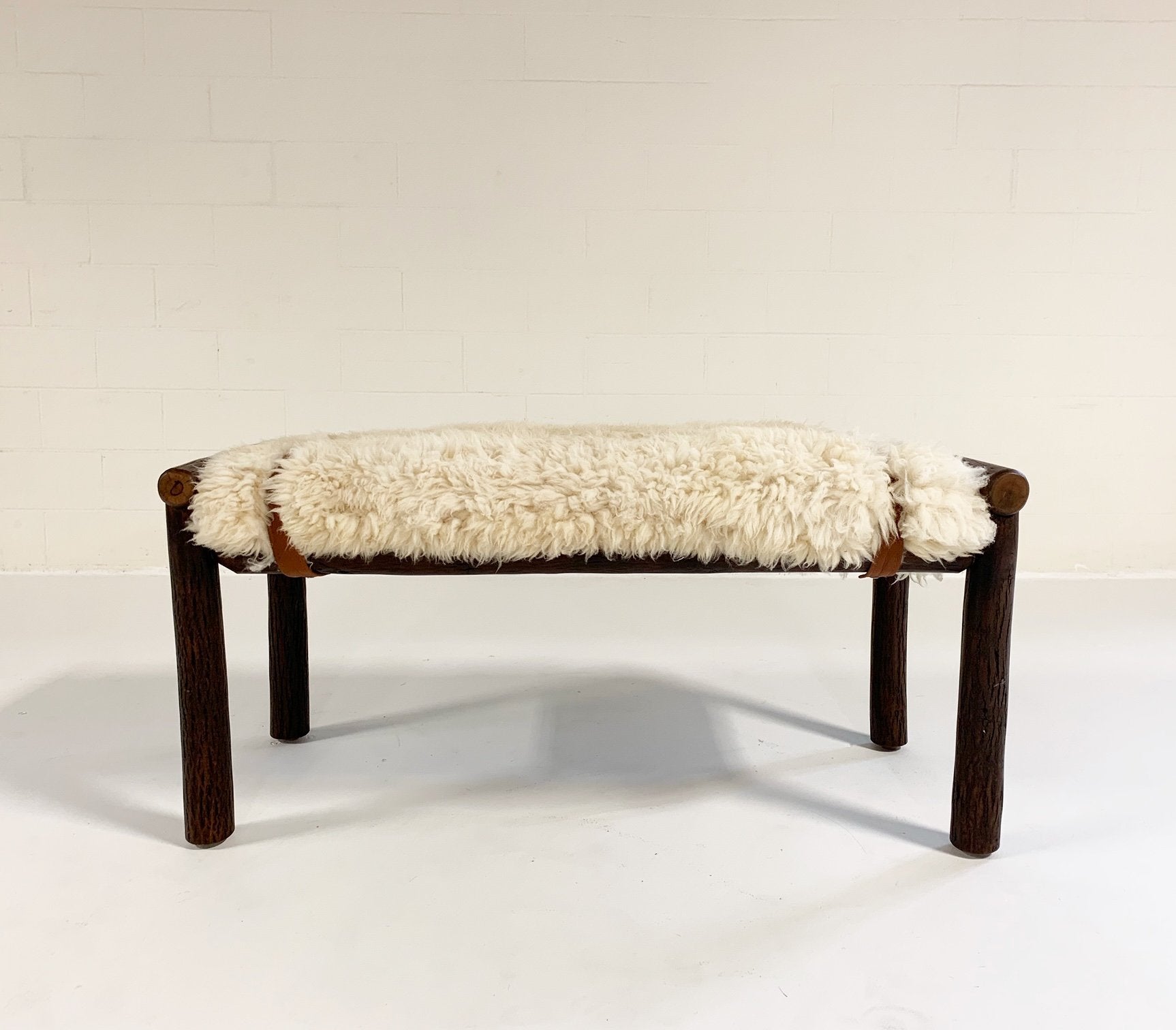 Forsyth x Old Hickory Butte Bench with California Sheepskin Cushion and Loro Piana Buffalo Leather