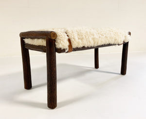 Forsyth x Old Hickory Butte Bench with California Sheepskin Cushion and Loro Piana Buffalo Leather