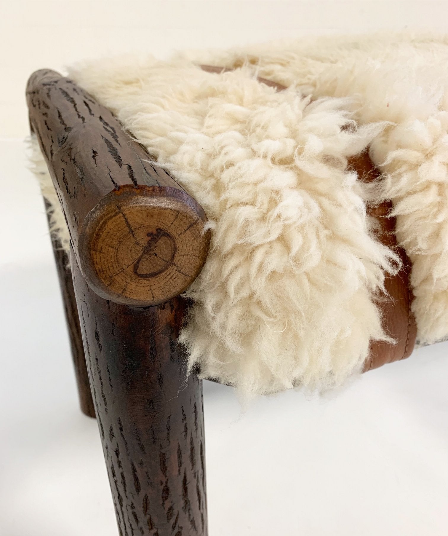 Forsyth x Old Hickory Butte Bench with California Sheepskin Cushion and Loro Piana Buffalo Leather