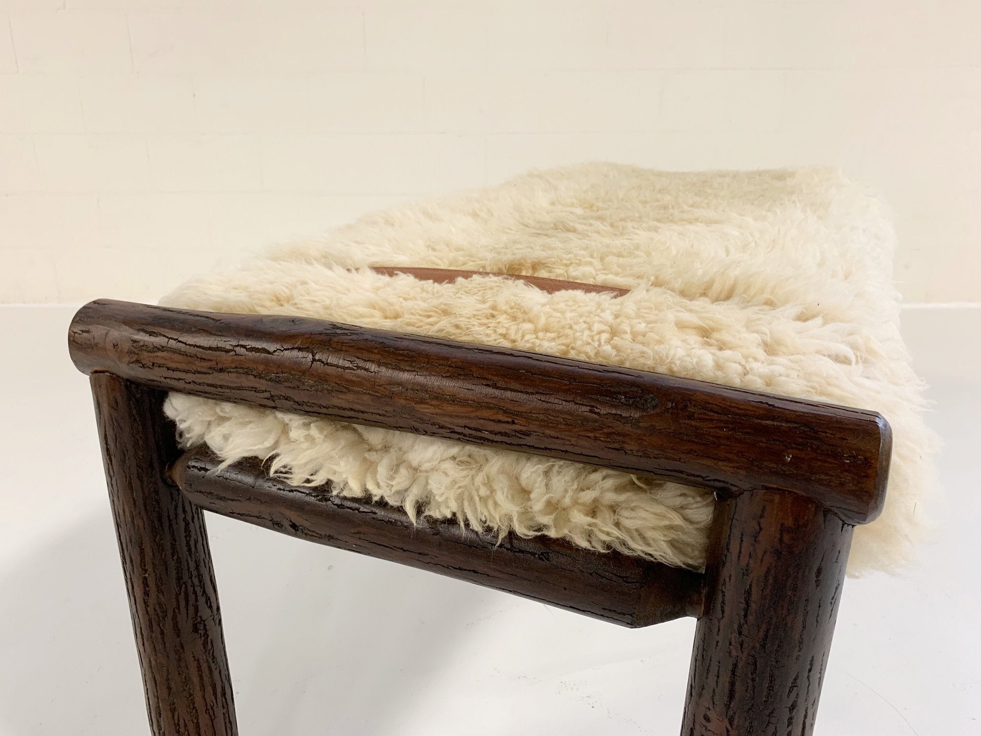 Forsyth x Old Hickory Butte Bench with California Sheepskin Cushion and Loro Piana Buffalo Leather