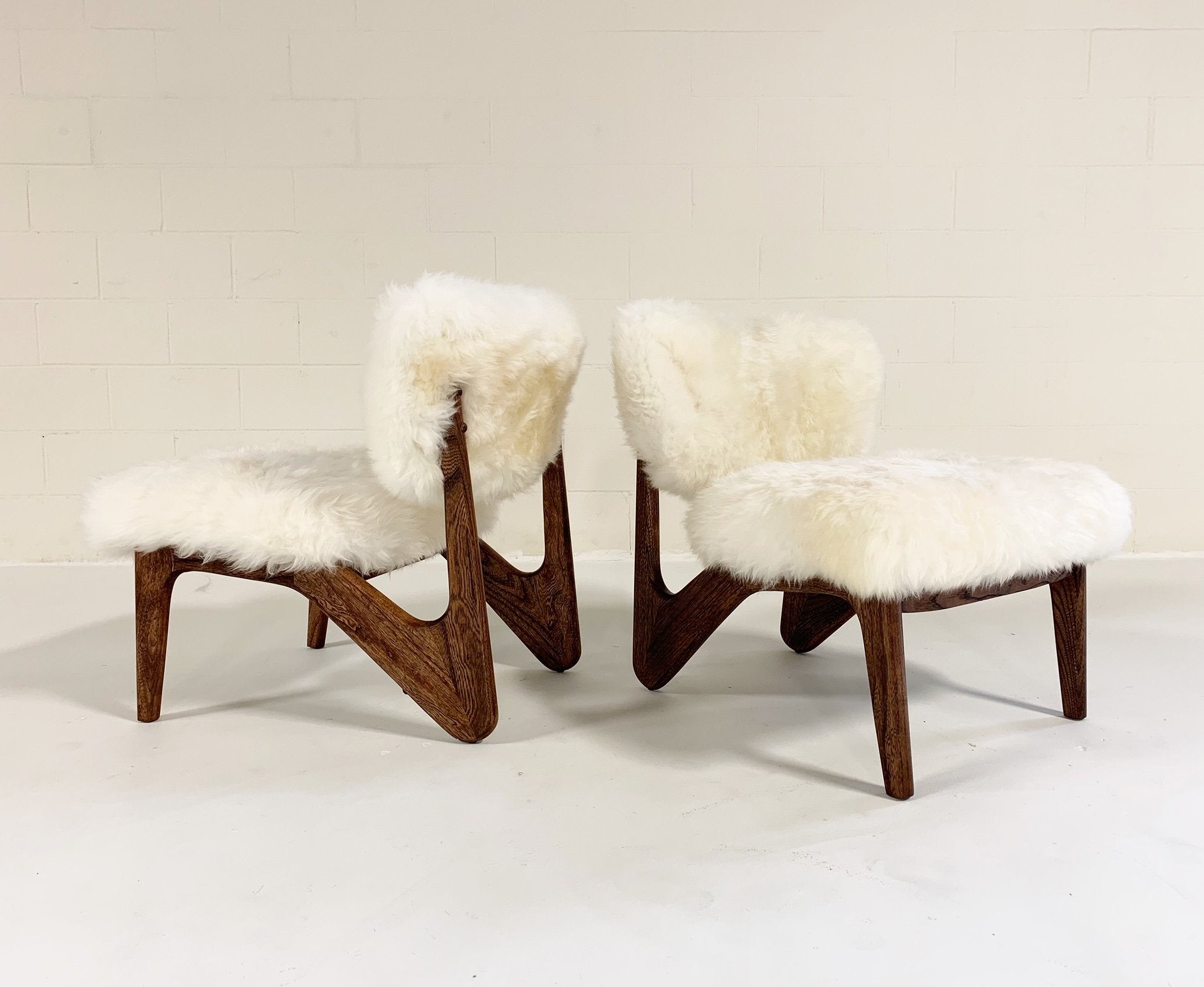 Adrian Pearsall Style Sculptural Chairs in Brazilian Sheepskin