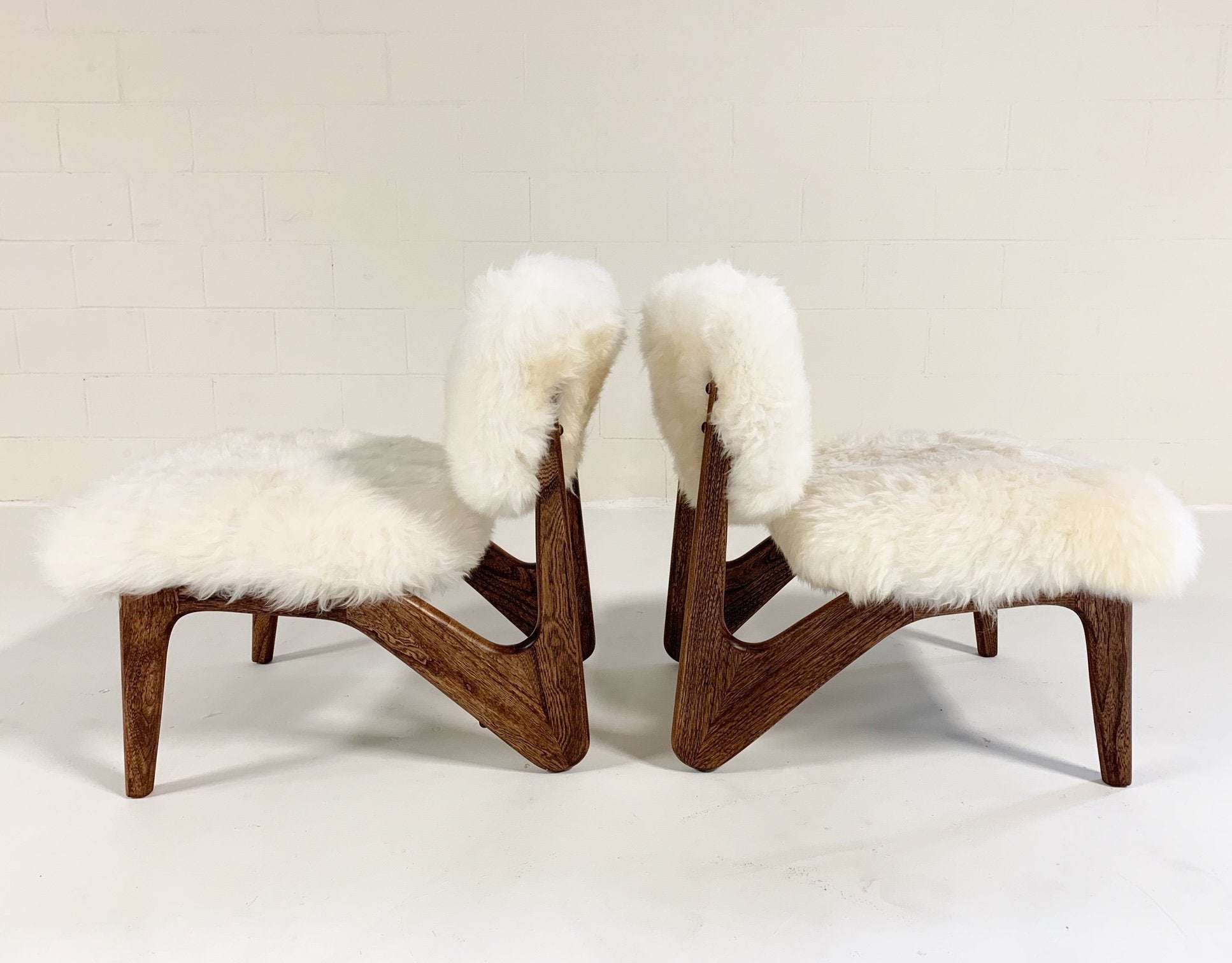 Adrian Pearsall Style Sculptural Chairs in Brazilian Sheepskin