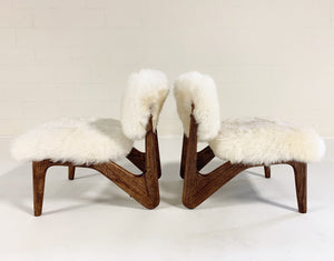 Adrian Pearsall Style Sculptural Chairs in Brazilian Sheepskin