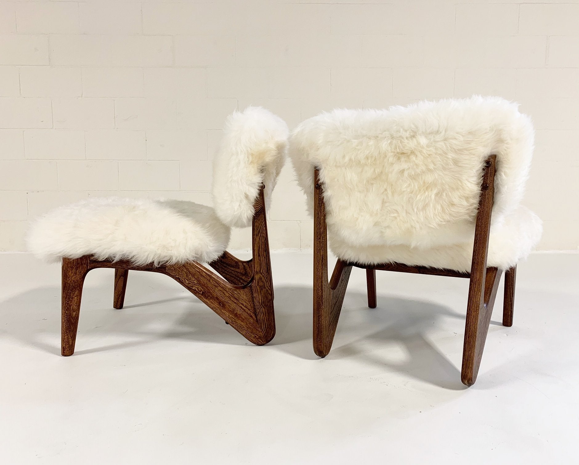 Adrian Pearsall Style Sculptural Chairs in Brazilian Sheepskin