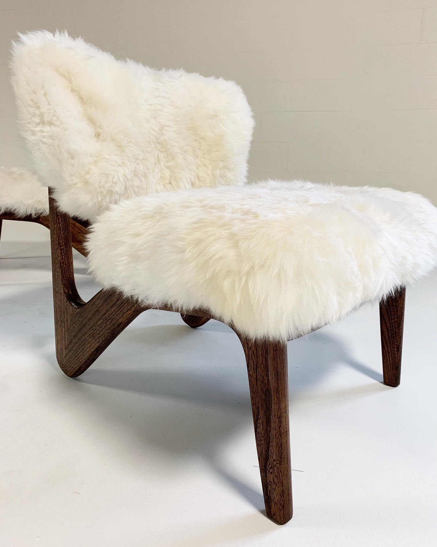 Adrian Pearsall Style Sculptural Chairs in Brazilian Sheepskin
