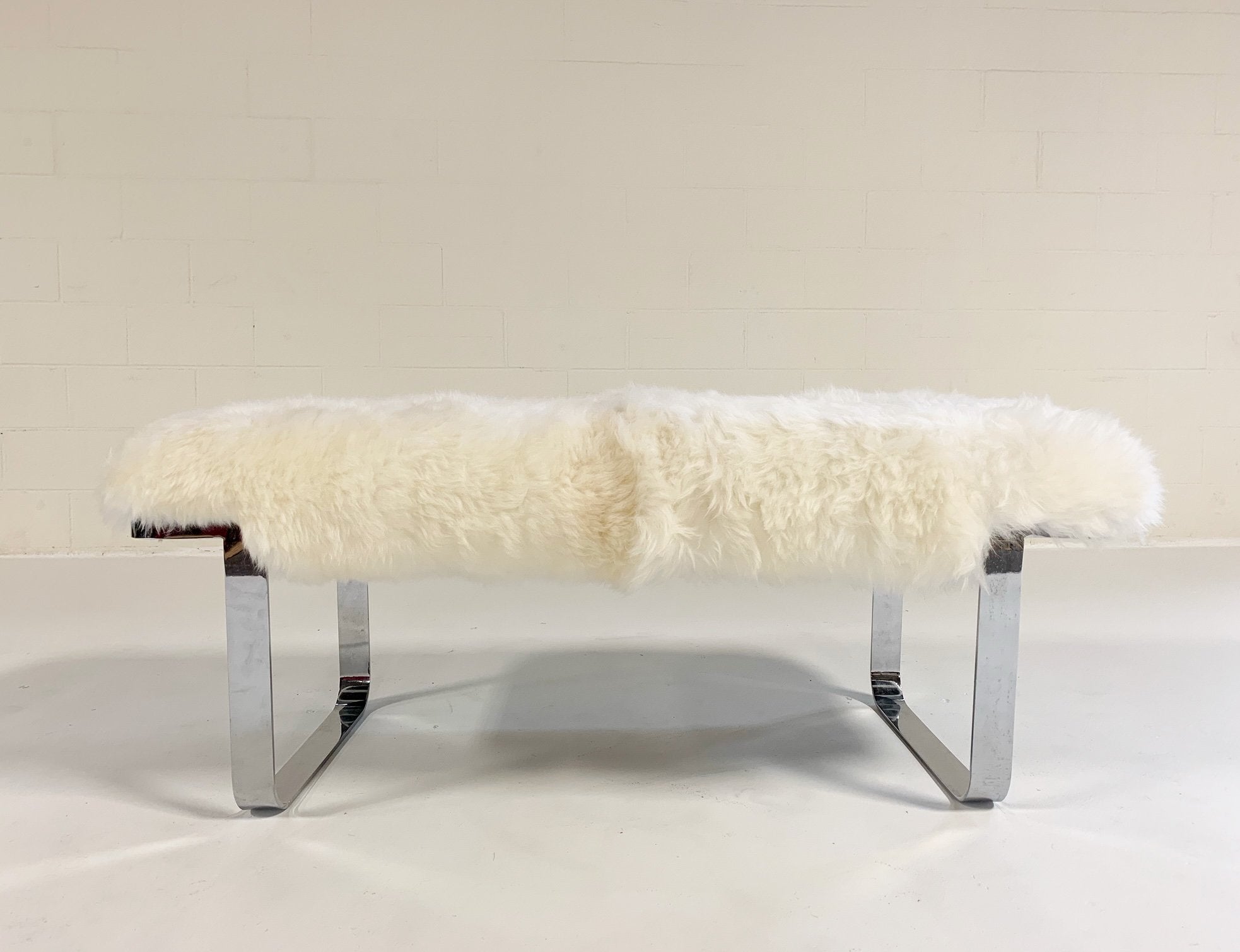 Milo Baughman Chrome Bench in Brazilian Sheepskin