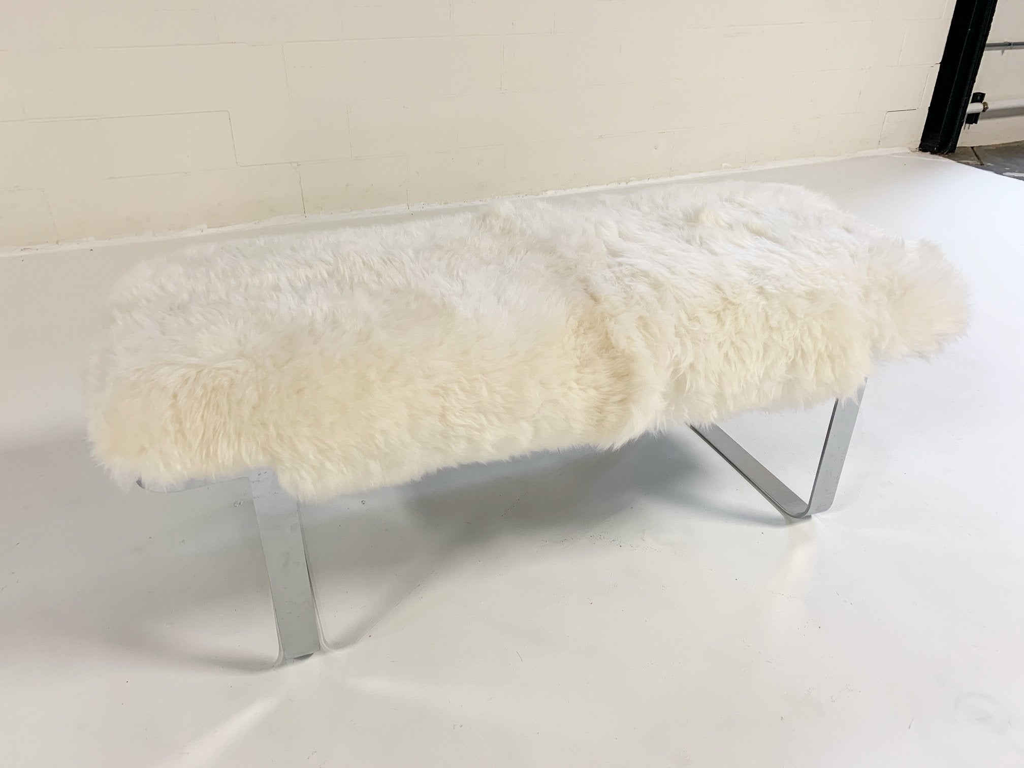 Milo Baughman Chrome Bench in Brazilian Sheepskin