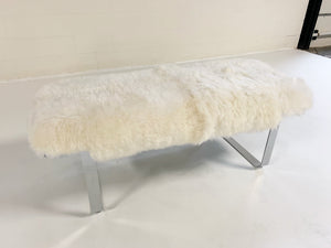 Milo Baughman Chrome Bench in Brazilian Sheepskin