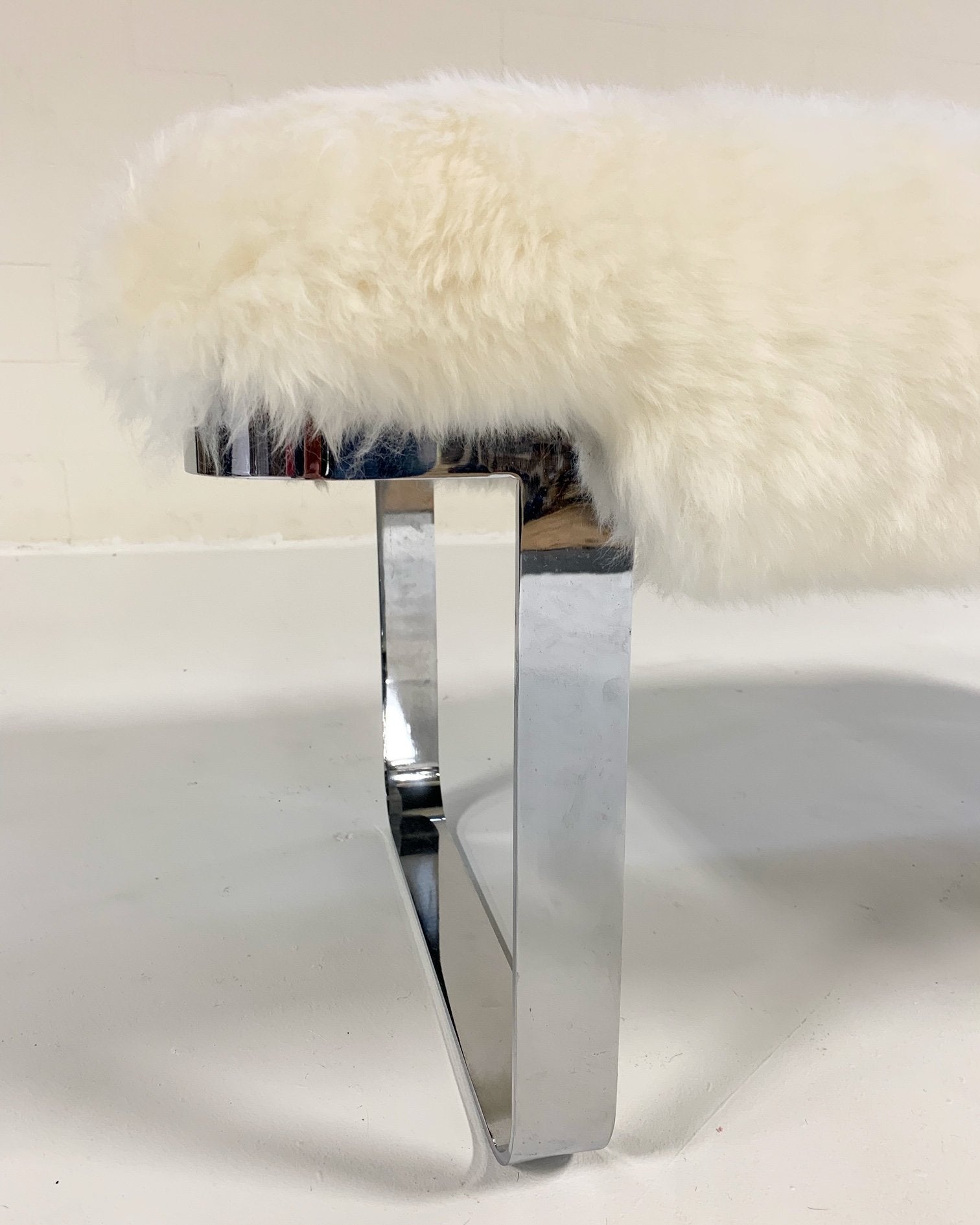Milo Baughman Chrome Bench in Brazilian Sheepskin