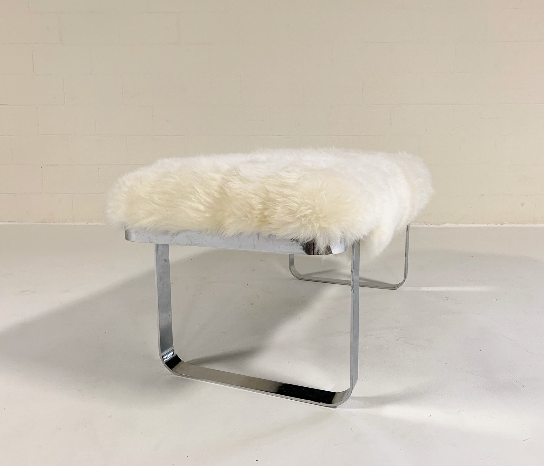 Milo Baughman Chrome Bench in Brazilian Sheepskin