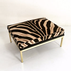 Knoll Style Zebra Hide and Brass Ottomans - Set of Two
