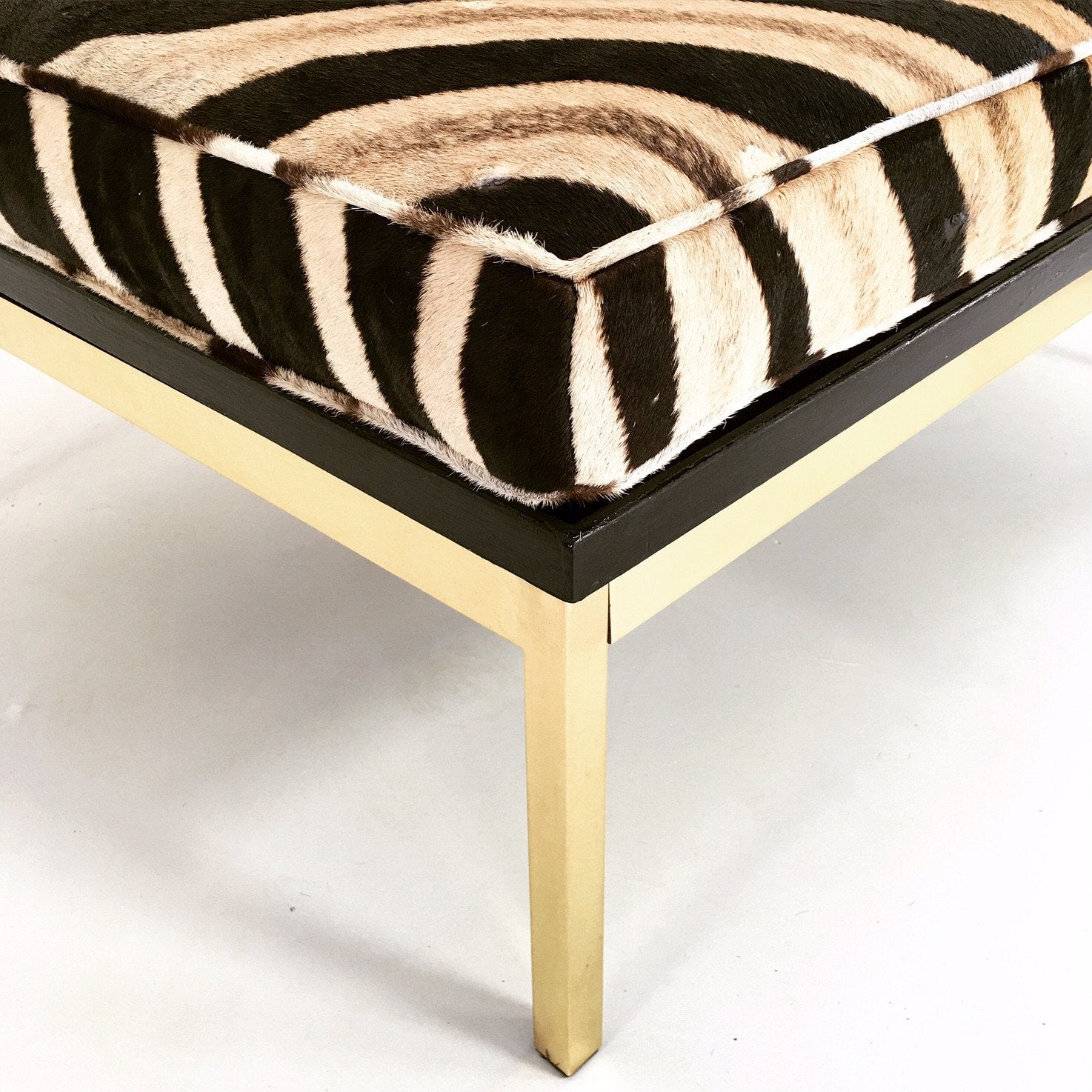 Knoll Style Zebra Hide and Brass Ottomans - Set of Two