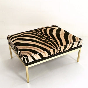 Knoll Style Zebra Hide and Brass Ottomans - Set of Two