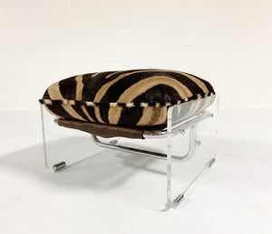 Pace Collection Argenta Lucite and Chrome Ottoman with Zebra Hide Cushion
