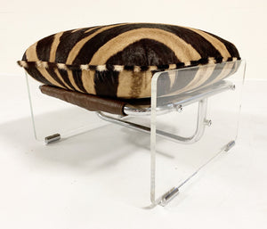 Pace Collection Argenta Lucite and Chrome Ottoman with Zebra Hide Cushion