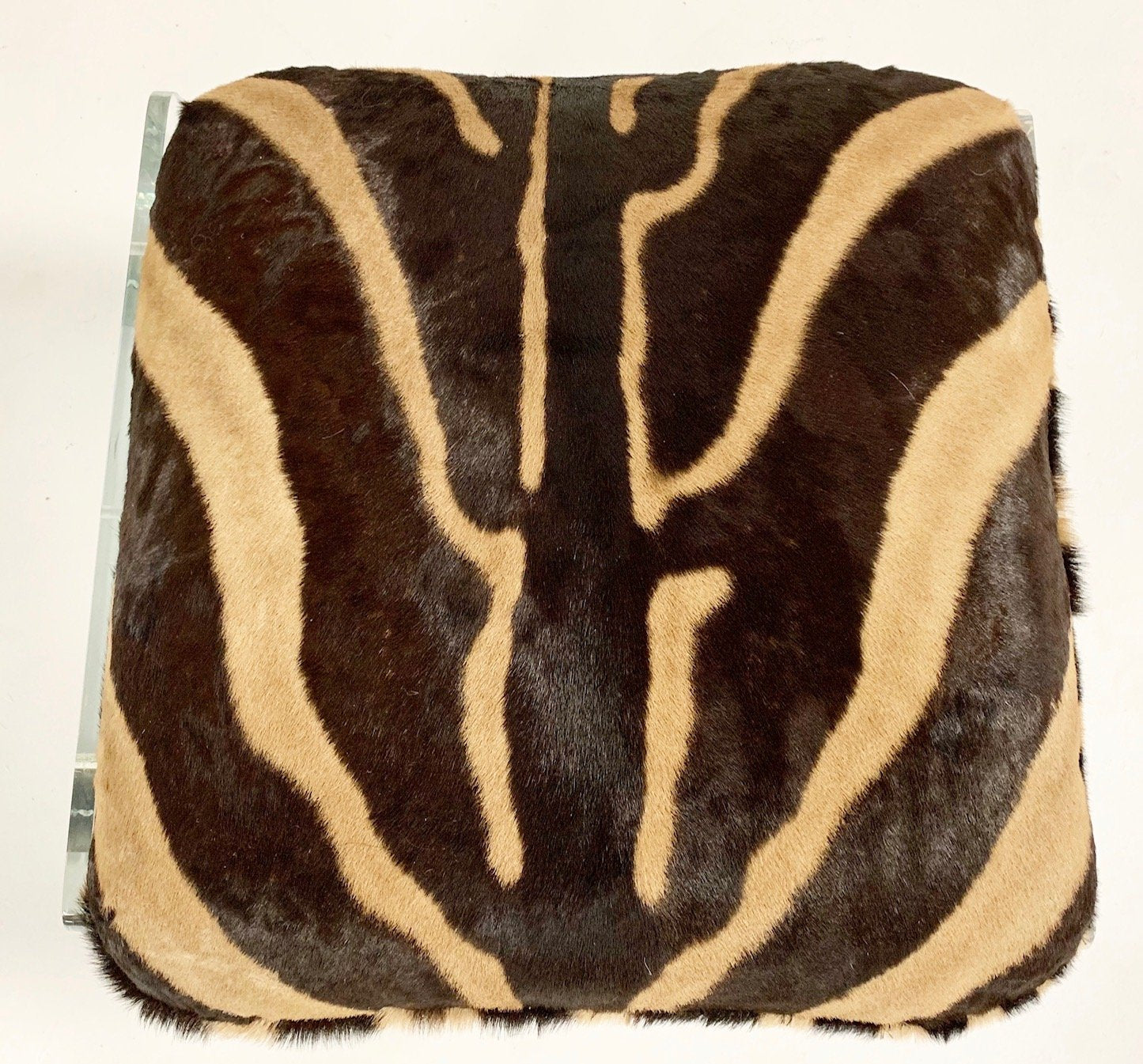 Pace Collection Argenta Lucite and Chrome Ottoman with Zebra Hide Cushion