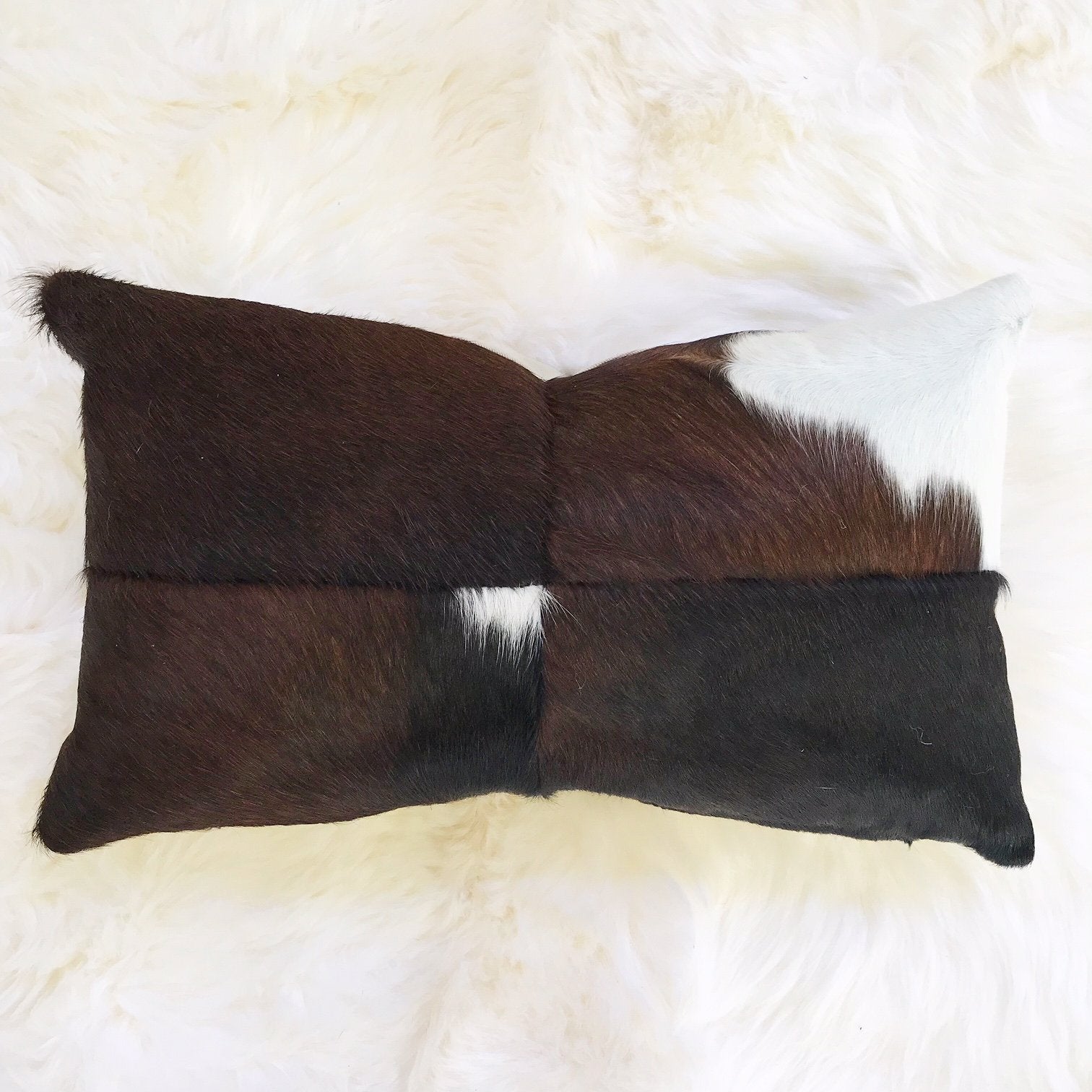 DARK BROWN PATCHWORK COWHIDE PILLOW