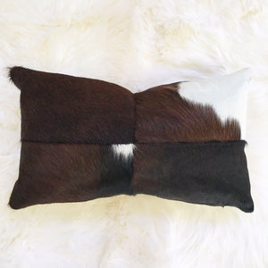 DARK BROWN PATCHWORK COWHIDE PILLOW