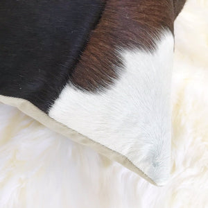 DARK BROWN PATCHWORK COWHIDE PILLOW