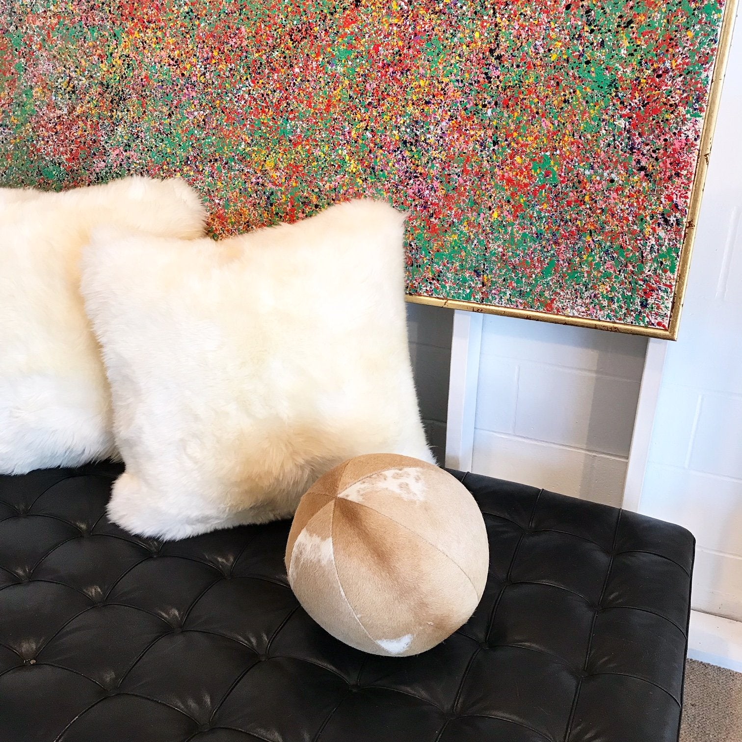 Palomino & White Cowhide Ball Pillow 12"