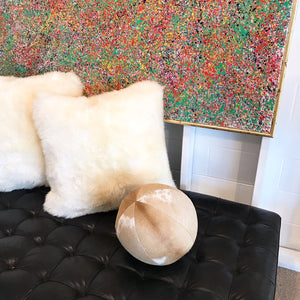 Palomino & White Cowhide Ball Pillow 12"