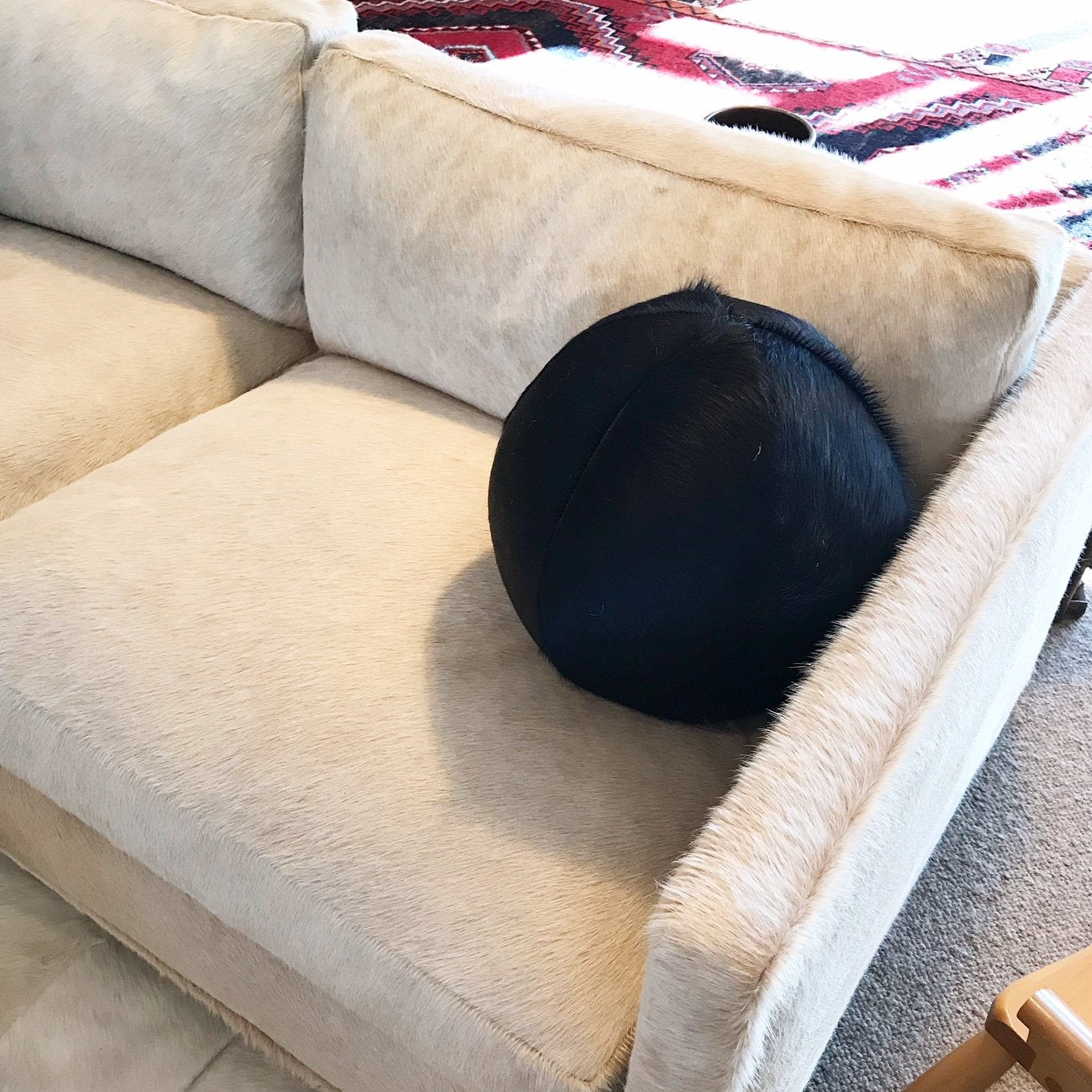 Natural Black Cowhide Ball Pillow 12"